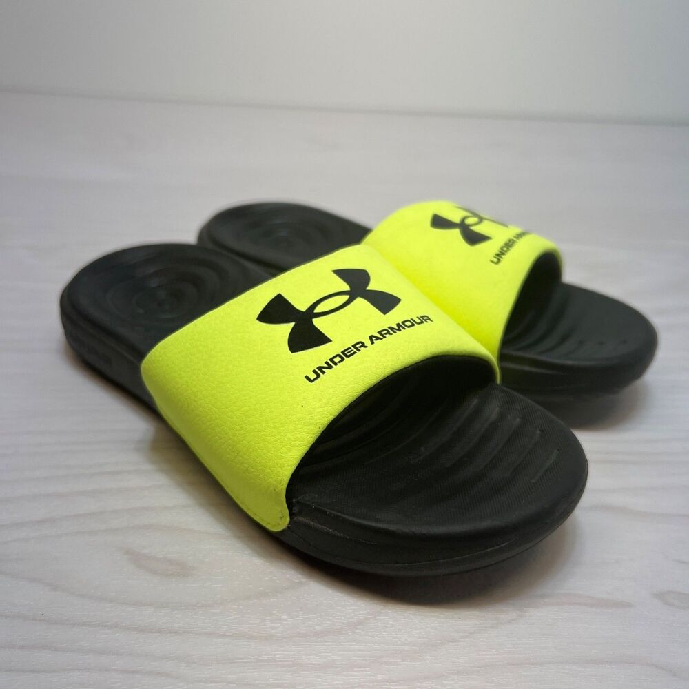 UNDER ARMOUR UA B ANSA FIX Slides Youth Sz 1Y Black/Neon Green 3023789-003